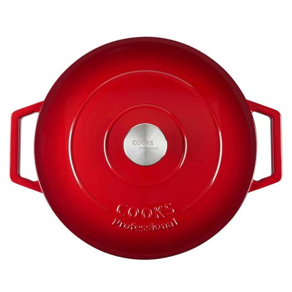 Cooks Professional 28cm Shallow Cast Iron Casserole | Red