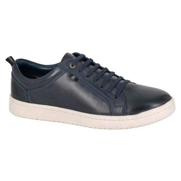 Roamers Mens Leather Trainers - Navy - 