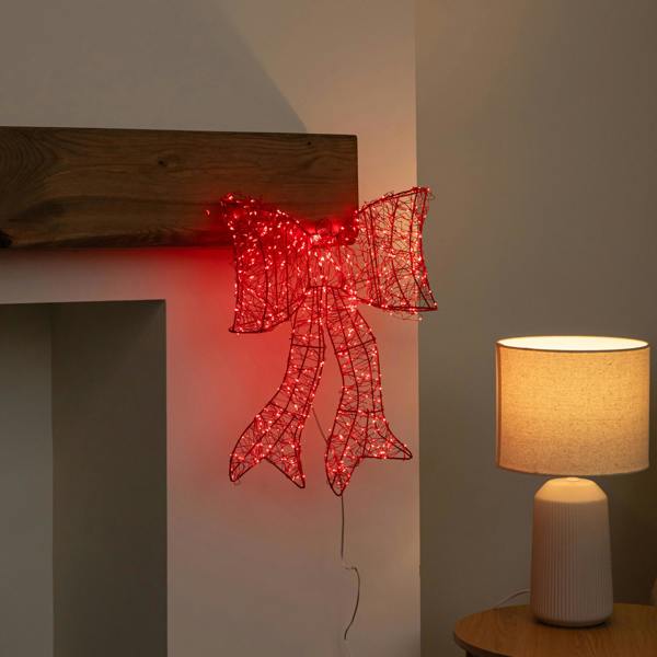 Samuel Alexander 43cm Light up Red Christmas Bow with 650 Red LEDs
