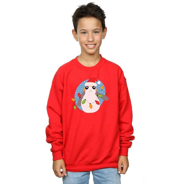 Star Wars Boys The Last Jedi Porg Christmas Lights Sweatshirt - Red