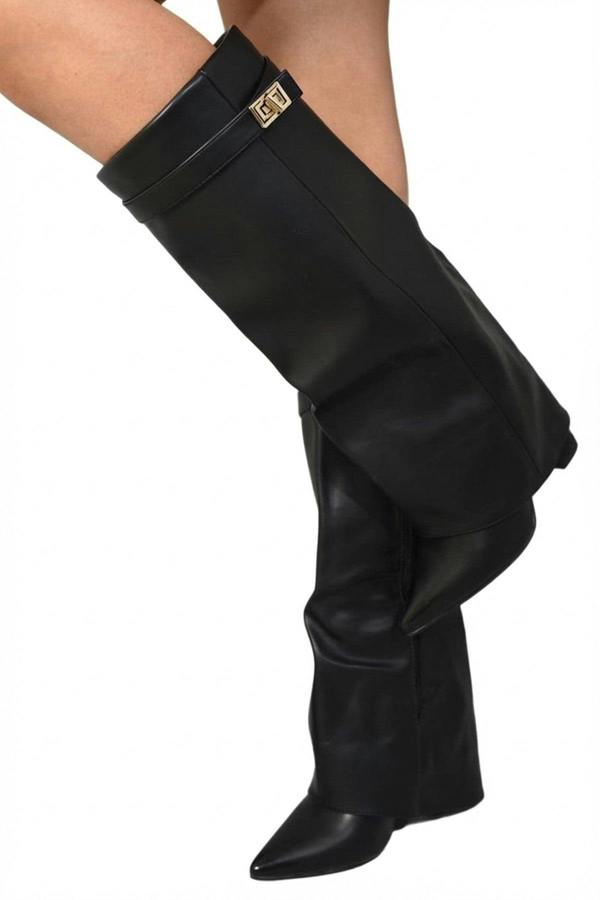 ikrush Myla Skirted Fold Over Buckle Pointed Toe High Boots