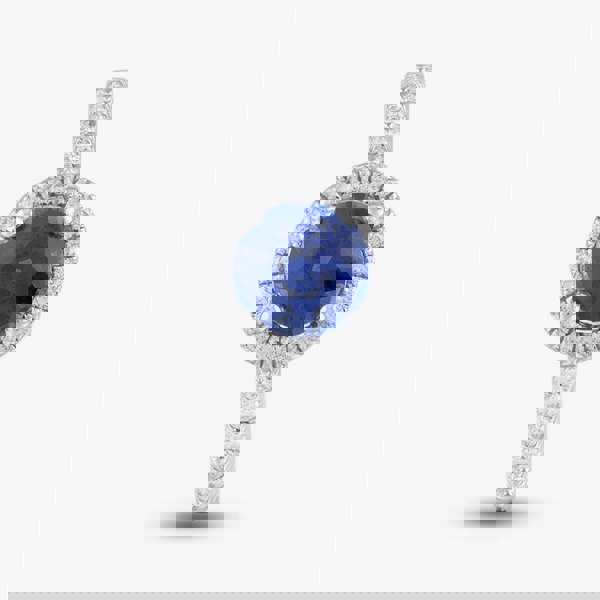 T. H. Baker 18ct White Gold Sapphire & Brilliant Cut Diamond Shoulder Set Halo Ring R39073GW18SA