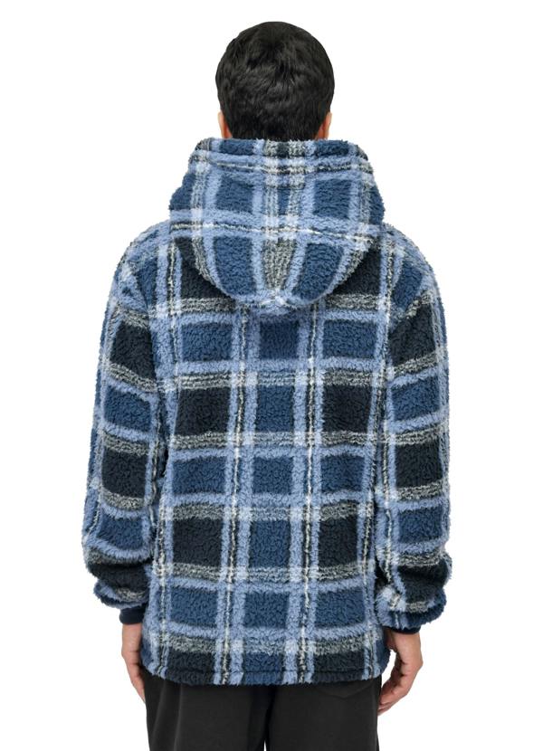 Smart Living Mens Check Fleece Teddy Borg Hoodie - Navy