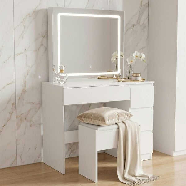 Kosy Koala Modern Dressing Table with LED Lights Mirror Vanity Makeup Desk Stool Set