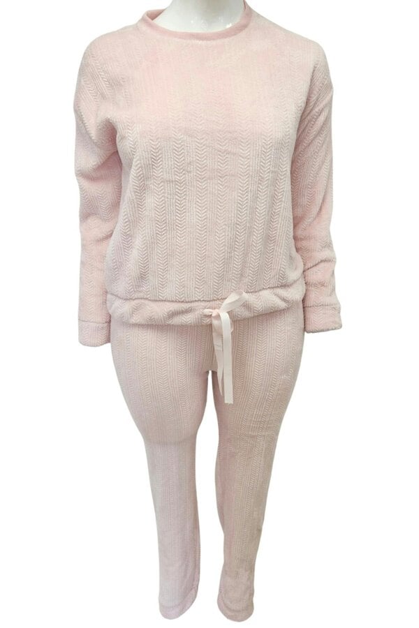 Camille Womens Embossed Flannel Fleece Round Neck 2-Piece Pyjama Set
