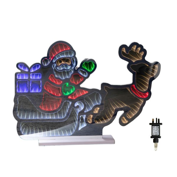 Samuel Alexander 60cm Light up Santa in Sleigh with Present Christmas Infinity Mirror with Multi-Coloured LEDs