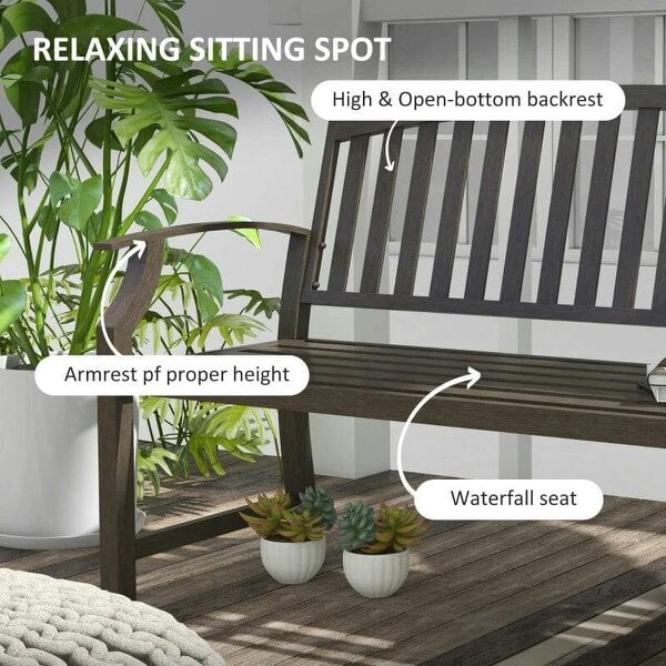Two-Seater Simple Metal Bench - Brown