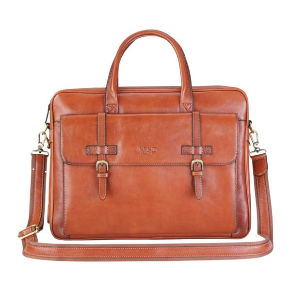 Infinity Leather Genuine Leather Laptop Tan Satchel Messenger Crossbody Shoulder Bag - Belmont