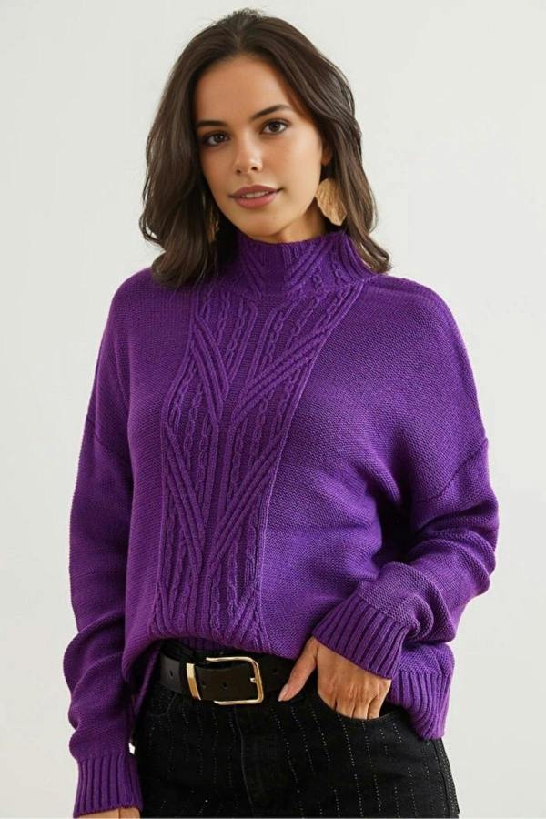 Hoxton Gal High-Neck Cable Knit Sweater