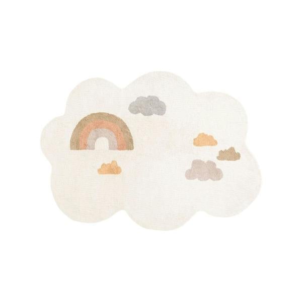 Nursery rug, cream colour, cloudy shape, fun design, washable kid's rug, non-slip.