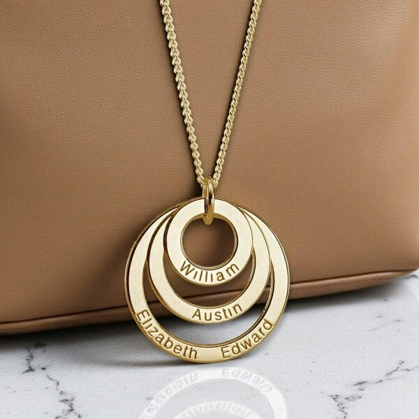 Christopher James of London 9ct Yellow Gold Triple Disc Personalised Family Necklace