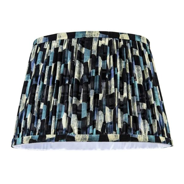 Abstract Geometric Pleated Lamp Shade with Blue Toned Irregular Blocks Image 1