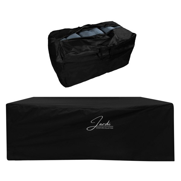 Jardi Aluminium Corner Sofa Set With Black Rattan Storage Box - Wood Effect