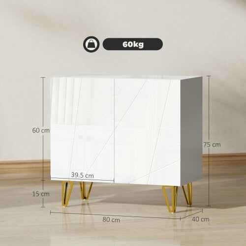 Wyld Haus Diro High Gloss White Geometric Pattern Sideboard With Gold Hairpin Legs