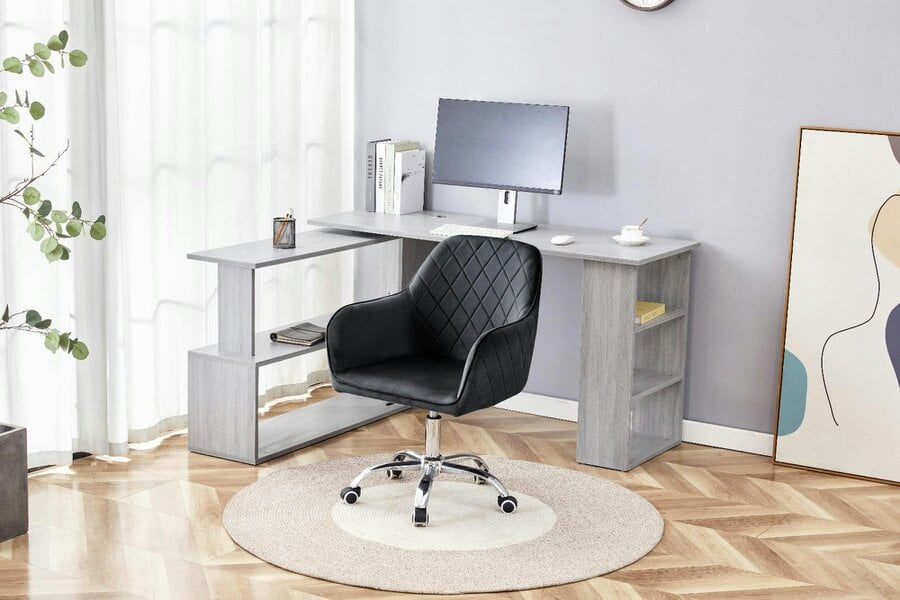 Kosy Koala Grey Office Desk with Black Velvet Upholstered Chair Wooden Room Furniture