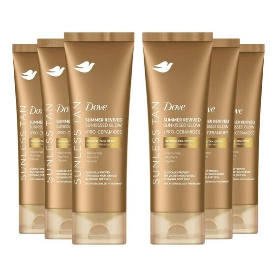 Dove Summer Revived Tanning Lotion 200ml 6 Pack, Medium to Dark Sunkissed Glow