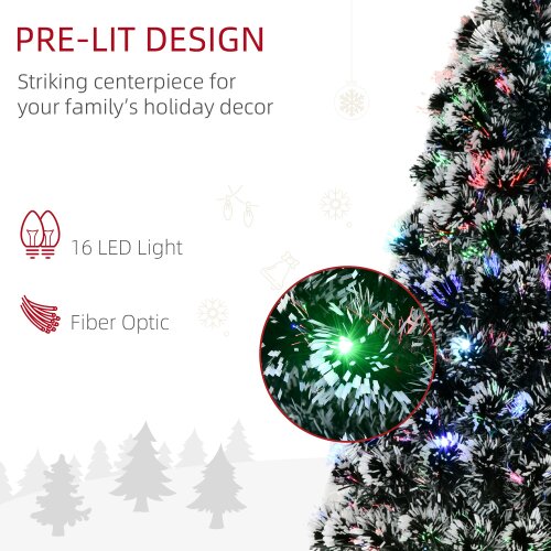 HOMCOM 3ft Artificial Prelit Christmas Tree, Snow Xmas Tree w/ Fiber Optic - 4ft