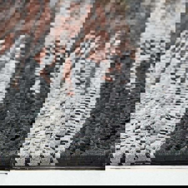 HOMESCAPES Black, Grey & Brown Real Leather Handwoven Cutshuttle Rug