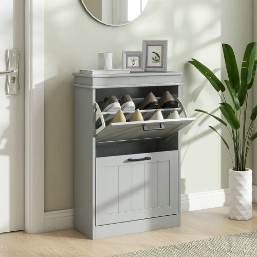 Wyld Haus Falifa Wooden Grey Minimal 2 Drawer Shoe Cabinet For 10 Pairs