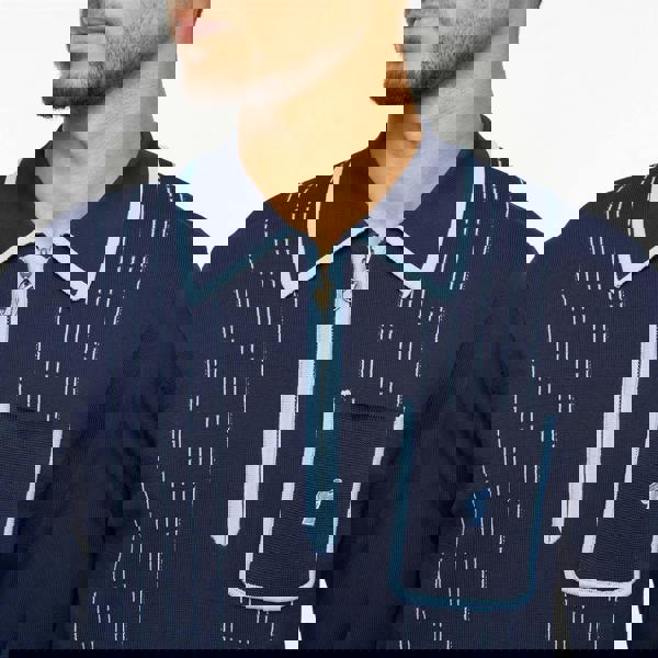 Gabicci V55GM25 Mens Darron Long Sleeve Archive Knitted Zip Neck Polo Gabicci Vintage - NAVY