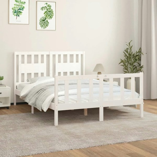 Berkfield Bed Frame with Headboard White Solid Wood Pine 140x200 cm