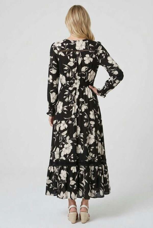 Izabel London Floral Print Long Sleeve Maxi Dress