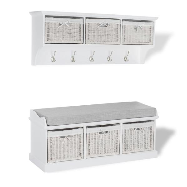 Statement Furniture Tetbury Large Hallway Set with Storage Baskets and Cushion Seat