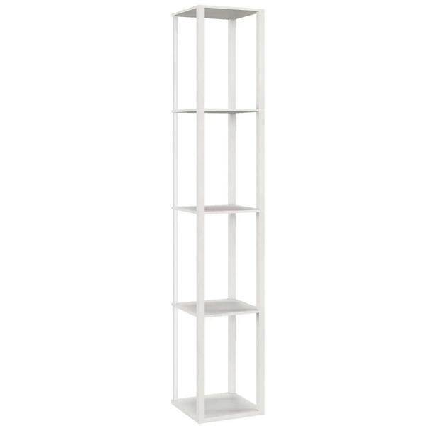 White modern standing floor lamp with vertical open shelves