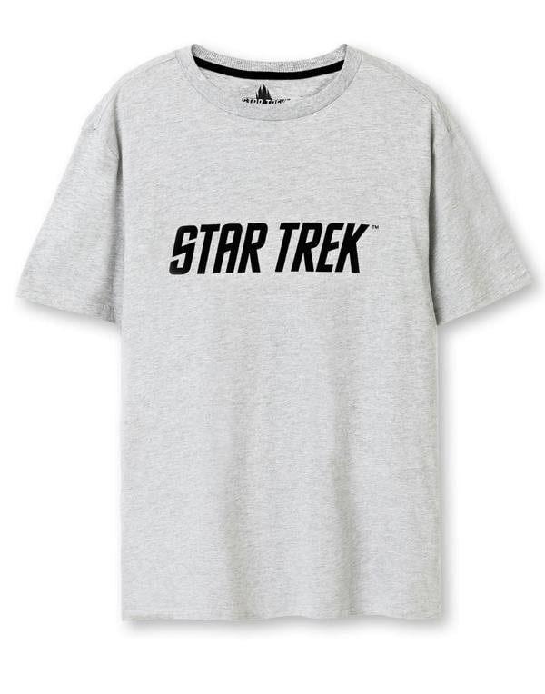 Star Trek Mens Black Logo Top All Over Print Bottom Short Sleeve Long Leg Pyjama Set