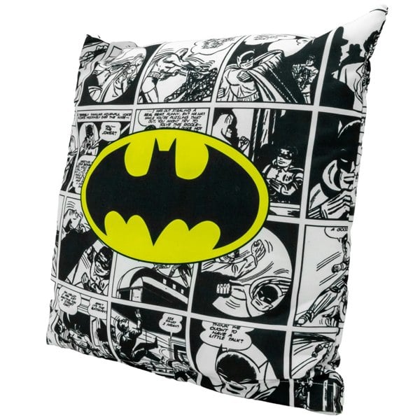 Batman Logo Polyester Comic Cushion - Black/White/Yellow