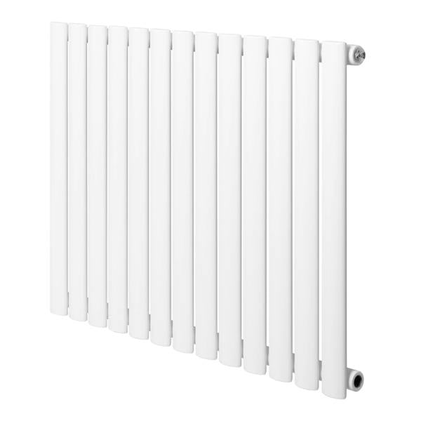 Oval single column radiator in sleek white finish, measuring 600 x 780mm, featuring smooth, modern lines and a minimalist design