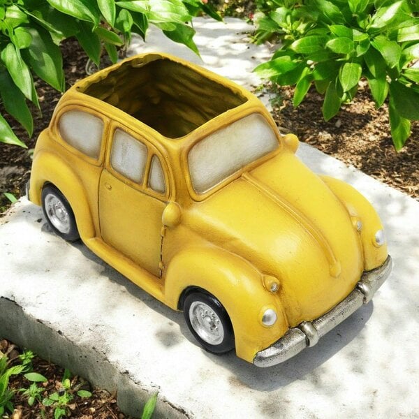 EDH Door Hardware Yellow Resin Car Planter – 9.5cm x 8cm x 18.5cm | Vintage Mini Car Flower Pot for Indoor & Outdoor Décor