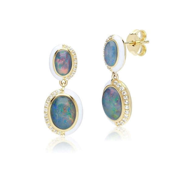 270E035901925 Siberian Waltz White Enamel, Triplet Opal & White Topaz Drop Earrings 1