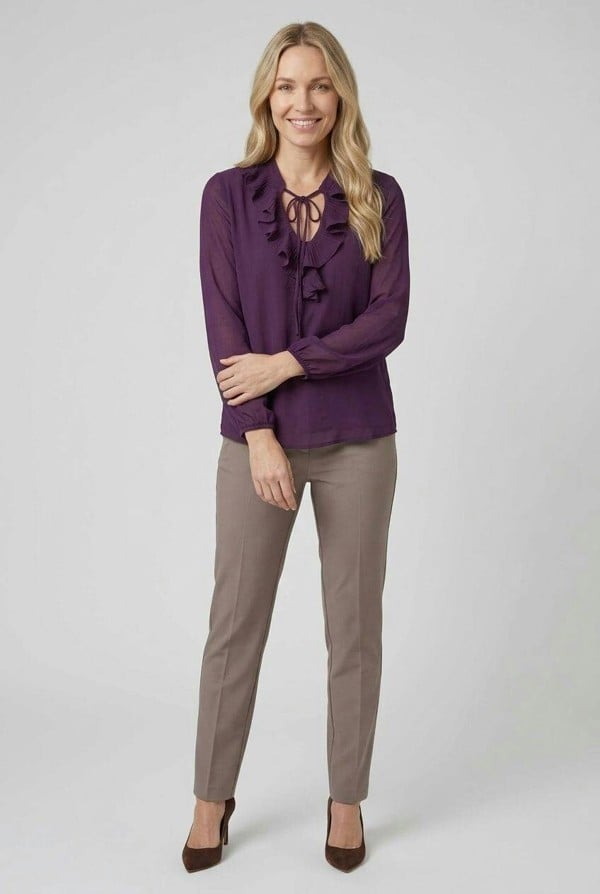 Izabel London Ruffle Front Long Sleeve Blouse