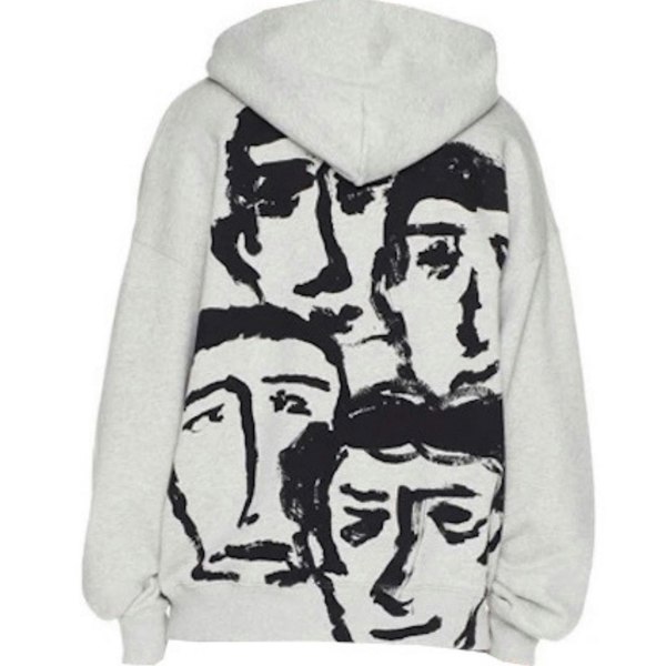 Off-White Face Design Skate Fit Hoodie - Grey