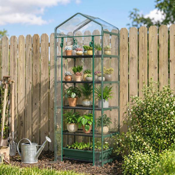 Outsunny 5 Tier Mini Greenhouse Grow House w/ Roll Up Door, Green