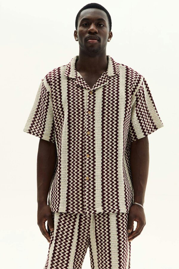 Men’s Crochet Texture Matching Shirt & Shorts Set – Boxy Fit | 100% Cotton