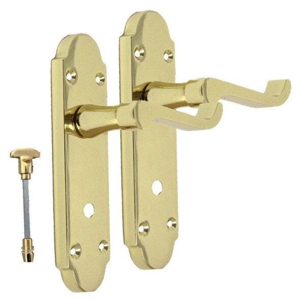 Lock & Lock Door Handle Modern Scroll Epsom Brass Polish handles, Bath Lock Latch 168 x42mm