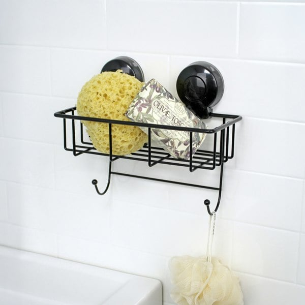 Showerdrape Suctionloc Black Steel Suction Wall Mounted Sponge Basket