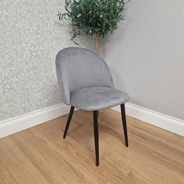 Kosy Koala Set of 4 Grey Velvet Dining Chairs with Curved Backrests & Black Metal Legs, 77x44x59 cm
