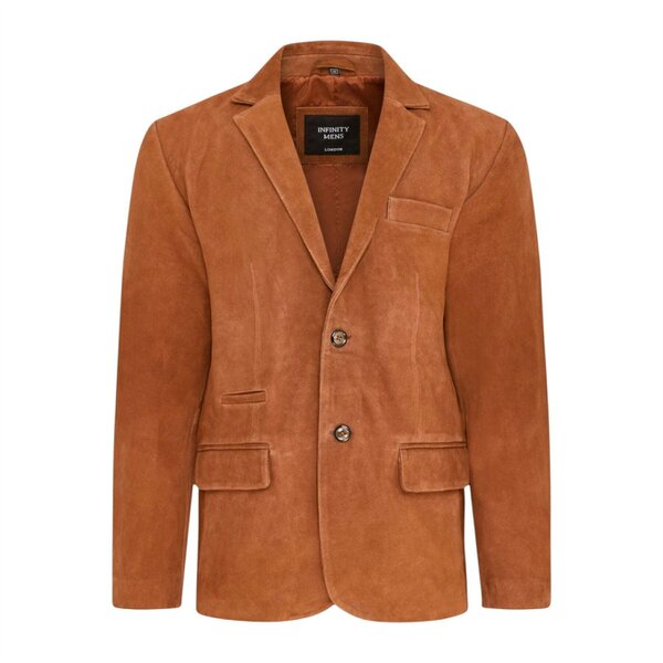 Infinity Leather Mens Slim Goat Suede Italian Blazer Jacket-Somero - Rust