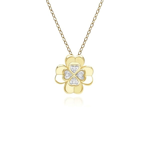 149P1309019 Gardenia Diamond Clover Pendant Necklace in 9ct Yellow Gold Front