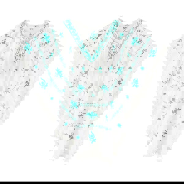 Mykonos Embroidered White Caftan with Turquoise