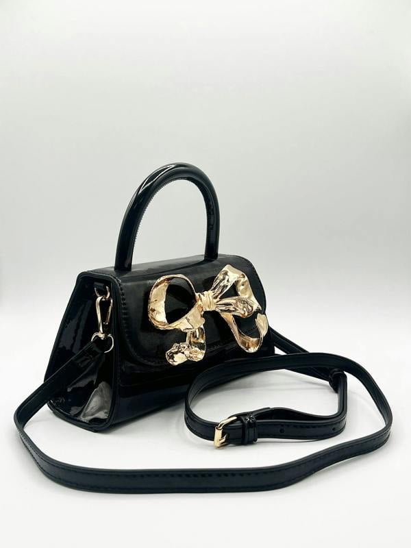 SVNX Metallic Bow Top Handle Bag in Black