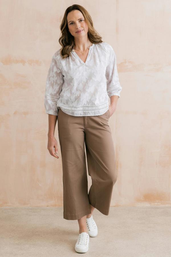 Lily & Me Zoe Cotton Jacquard Blouse Mocha