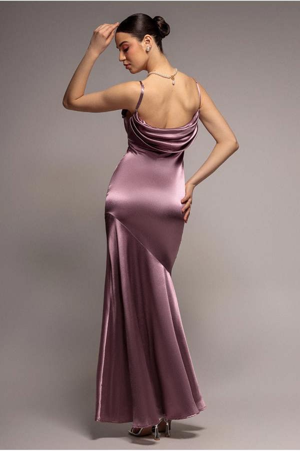 Cowl Back Satin Maxi Dress - Rosepink DR3920