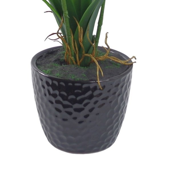 Leaf 50cm Dark Pink Artificial Orchid in Ceramic Planter