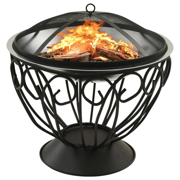 Berkfield 2-in-1 Fire Pit and BBQ with Poker 59x59x60 cm Stainless Steel