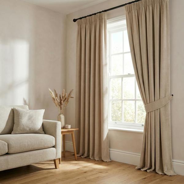 Larissa made-to-measure curtains in Pashmina, styled in a living room