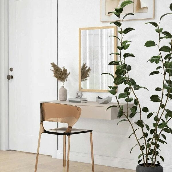 Bobobiy Wall Bathroom Mirror, 70 x 50 cm Wall-Mounted Mirror for Living Room, Bedroom, Hallway, Natural Wood